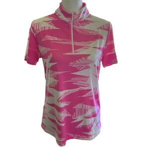 IBKÜL Women’s Medium Quarter Zip Short Sleeve Golf Polo Shirt Abstract